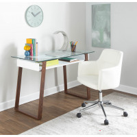 Lumisource OFD-DUKE LBNW Duke Contemporary Desk in Walnut Metal, White Wood, and Clear Glass
